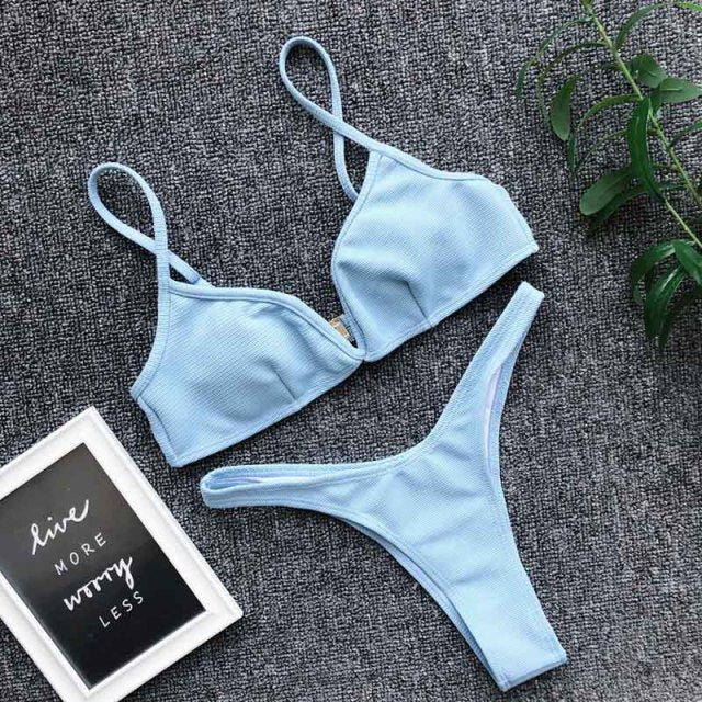 Padded Push Up Bikini Set Underwire Flower Ruffles Swimsuit For Women Sexy Solid Bandeau Female Bathing Suit 2018 Summer Biquini voguable
