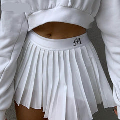 Waatfaak White Pleated Skirt Short Woman Elastic Waist Mini Skirts Sexy Mircro Summer Embroidery Mini Tennis Skirt New Preppy voguable