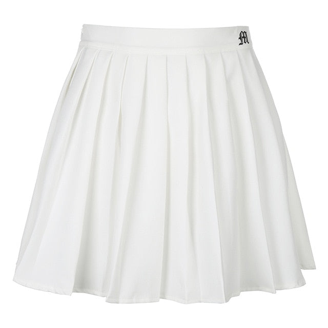Waatfaak White Pleated Skirt Short Woman Elastic Waist Mini Skirts Sexy Mircro Summer Embroidery Mini Tennis Skirt New Preppy voguable