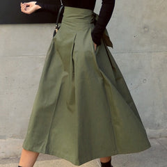 shintimes Skirts Womens Korean Fashion Solid Color Big Swing Ladies Skirt Long Skirt 2020 Autumn Wild High Waist Bow Slim Skirts voguable