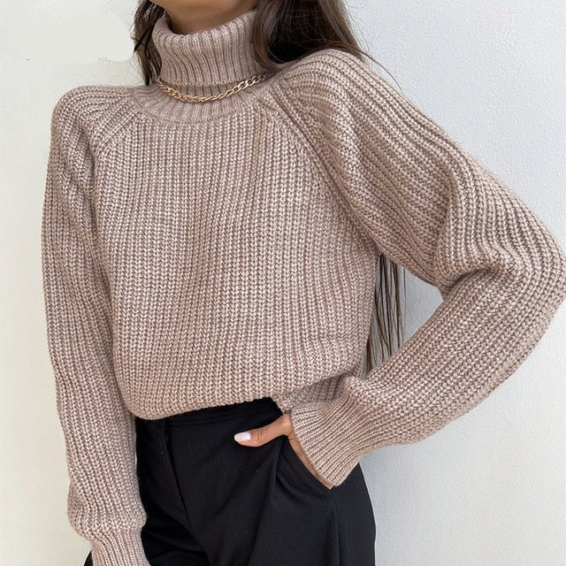 FSDA Turtleneck Women Sweater Women Khaki Long Sleeve Pullover 2020 Autumn Winter Casual Pink Jumper Loose Sweaters Oversized voguable
