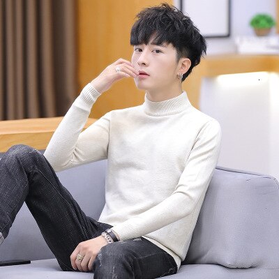 Voguable  Autumn New Men's Turtleneck Sweaters Male Slim Fit Solid Color High Neck Sweater Men Long Sleeve Knitted Pullover Tops 3XL voguable
