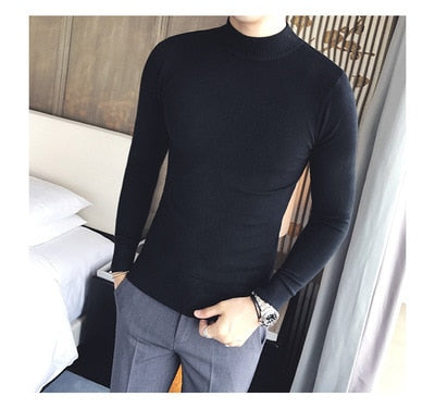 Voguable  Autumn New Men's Turtleneck Sweaters Male Slim Fit Solid Color High Neck Sweater Men Long Sleeve Knitted Pullover Tops 3XL voguable