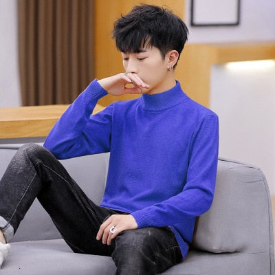 Voguable  Autumn New Men's Turtleneck Sweaters Male Slim Fit Solid Color High Neck Sweater Men Long Sleeve Knitted Pullover Tops 3XL voguable