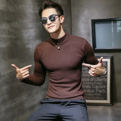 Voguable  Autumn New Men's Turtleneck Sweaters Male Slim Fit Solid Color High Neck Sweater Men Long Sleeve Knitted Pullover Tops 3XL voguable