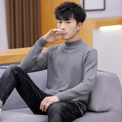 Voguable  Autumn New Men's Turtleneck Sweaters Male Slim Fit Solid Color High Neck Sweater Men Long Sleeve Knitted Pullover Tops 3XL voguable