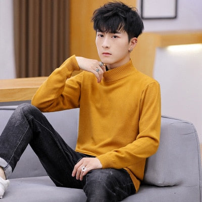 Voguable  Autumn New Men's Turtleneck Sweaters Male Slim Fit Solid Color High Neck Sweater Men Long Sleeve Knitted Pullover Tops 3XL voguable