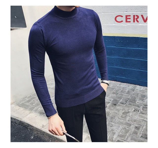 Voguable  Autumn New Men's Turtleneck Sweaters Male Slim Fit Solid Color High Neck Sweater Men Long Sleeve Knitted Pullover Tops 3XL voguable