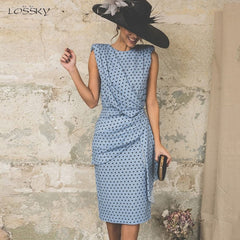 Dress Woman Summer Plus Size 3XL Elegant Polka Dot Ruched Clothes White Sleeveless Tank Fitted Party Dresses For Women Fall 2021 voguable