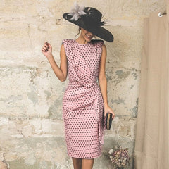 Dress Woman Summer Plus Size 3XL Elegant Polka Dot Ruched Clothes White Sleeveless Tank Fitted Party Dresses For Women Fall 2021 voguable