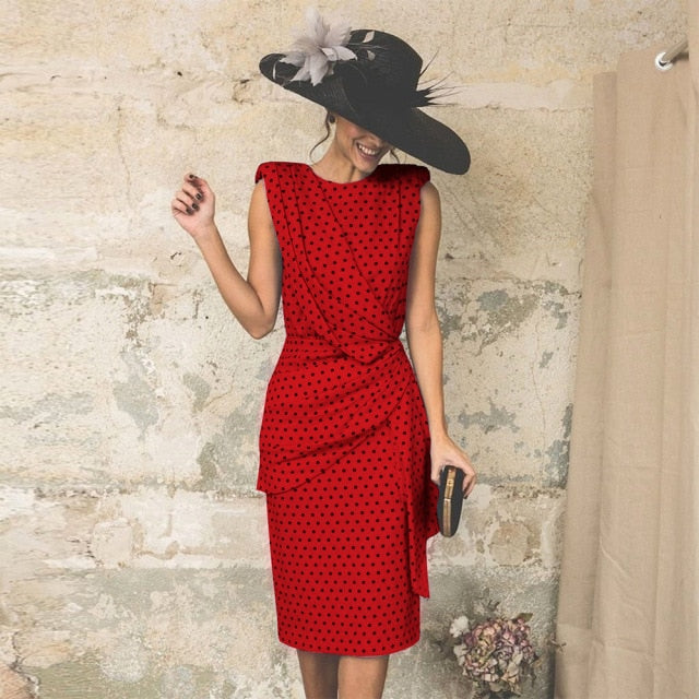 Dress Woman Summer Plus Size 3XL Elegant Polka Dot Ruched Clothes White Sleeveless Tank Fitted Party Dresses For Women Fall 2021 voguable