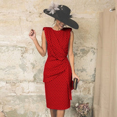 Dress Woman Summer Plus Size 3XL Elegant Polka Dot Ruched Clothes White Sleeveless Tank Fitted Party Dresses For Women Fall 2021 voguable