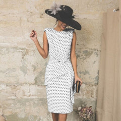 Dress Woman Summer Plus Size 3XL Elegant Polka Dot Ruched Clothes White Sleeveless Tank Fitted Party Dresses For Women Fall 2021 voguable