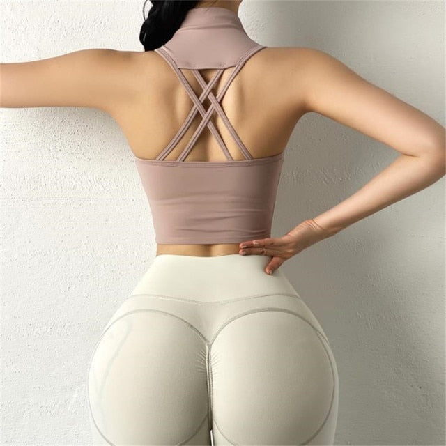 Voguable Women Sexy Vest Tape Sports Bra Back  Hollow Female Fitness top Bra Shockproof Running  Bra Yoga Tank Top  With Chest Pad voguable