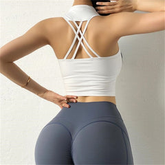 Voguable Women Sexy Vest Tape Sports Bra Back  Hollow Female Fitness top Bra Shockproof Running  Bra Yoga Tank Top  With Chest Pad voguable