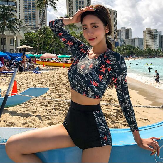 Voguable Sexy Swimsuit Swimwear Women Two piece Swimsuit For Bathing Suit High Waist Bikini Set Push Up Swimwear Long sleeve Female Swim voguable