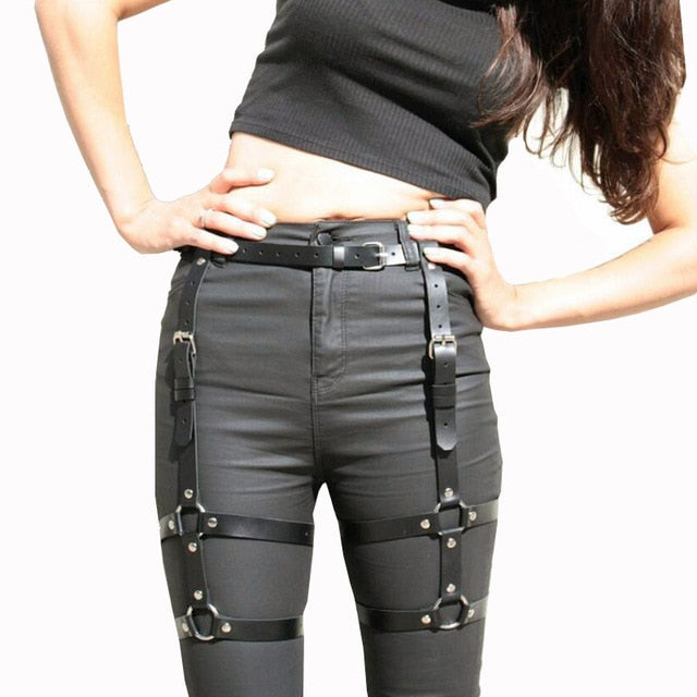 Punk Black Leather Sword Belt Waist Garter Handmade Body Bondage Sexy Leg Suspenders Harness Stockings Belts For Women voguable