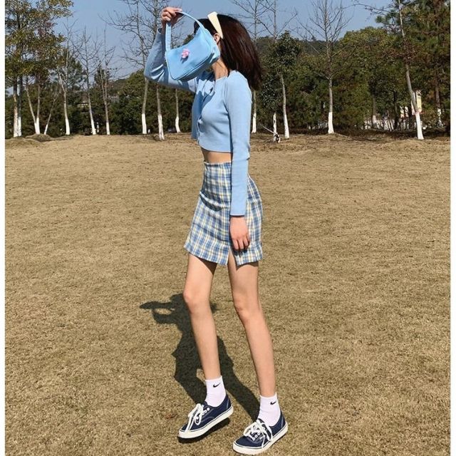 Voguable Skirts Women Plaid Stitching Split Summer Mini Skirt Student Sexy Wrap Hip Korean Style Plaid Streetwear Girls Cute Female Daily voguable