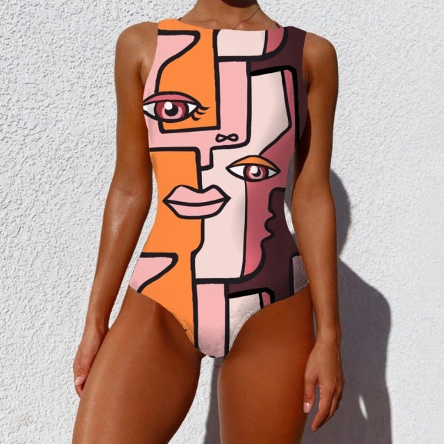 Striped Women One Piece Swimsuit High Quality Swimwear Printed Push Up Monokini Summer Bathing Suit Tropical Bodysuit Female voguable