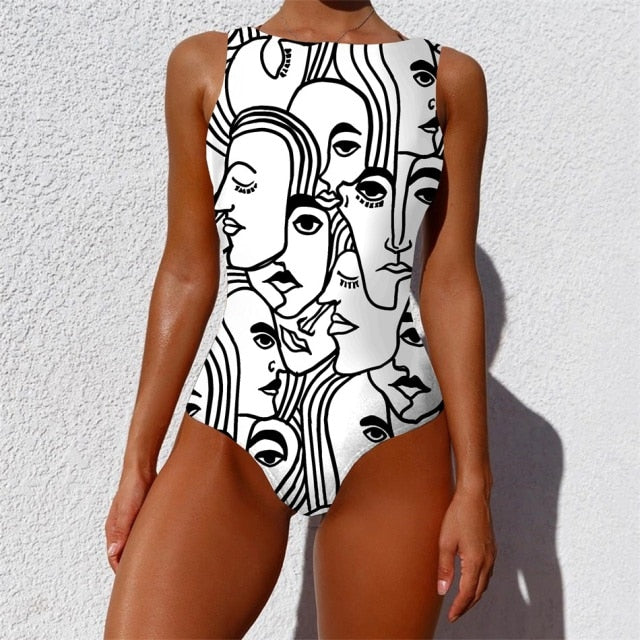 Striped Women One Piece Swimsuit High Quality Swimwear Printed Push Up Monokini Summer Bathing Suit Tropical Bodysuit Female voguable