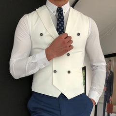 Voguable White Slim Fit Men Vest with Double Breasted One Piece Custom Male Suit Wasitcoat Peaked Lapel Wedding Gromsmen Waist Coat New voguable