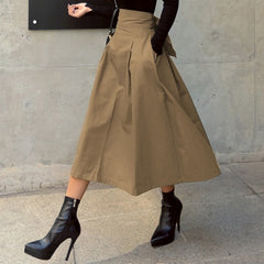 shintimes Skirts Womens Korean Fashion Solid Color Big Swing Ladies Skirt Long Skirt 2020 Autumn Wild High Waist Bow Slim Skirts voguable