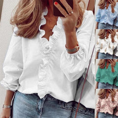 Womens Tops And Blouses Elegant Long Sleeve White Ol Shirt Ladies Solid Color Chemise Femme Blusa Feminina Streetwear voguable