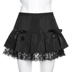 Goth Dark Lace Gothic High Waist Pleated Mini Skirts Harajuku Black E-Girl Sweet A-Line Micro Skirt Patchwork Women Sexy Party voguable