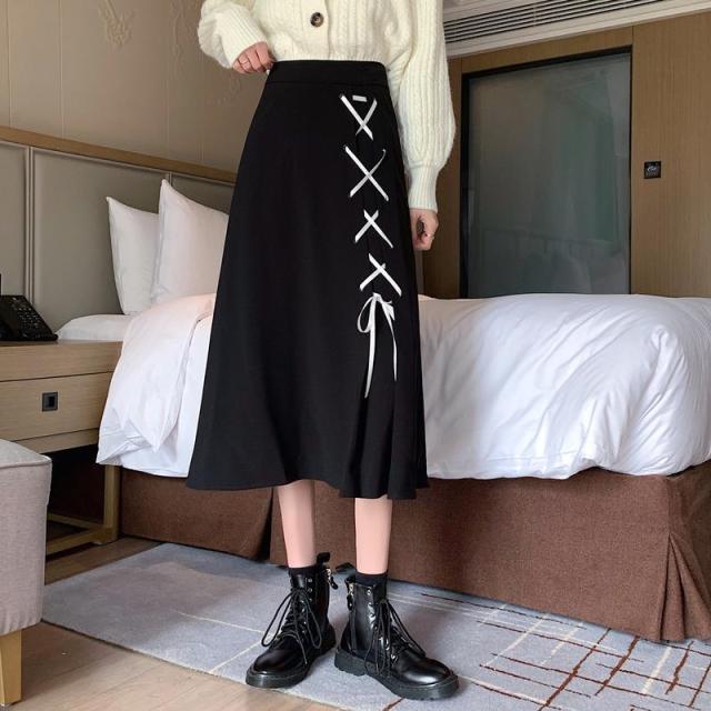 Autumn Women Skirts high waist student Korean Style Dark vintage Ruffle Long A-line skirts women fashion 2022 voguable