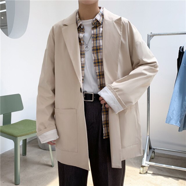 Voguable Fashion Unisex Dad Suit Jacket Oversized Blazer Men Hip Hop Streetwear Young Casual Clothes Pink Khaki Green Black Overshirt voguable