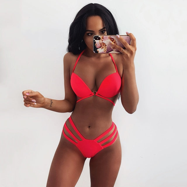 Women Bandeau Push Up Bikini Set Sexy Swimsuit 2020 Plus Size Europe Female Swimming Suit Beach Bathing Suit Swimwear S~XXL voguable