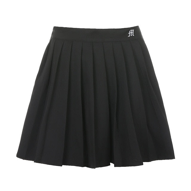 Waatfaak White Pleated Skirt Short Woman Elastic Waist Mini Skirts Sexy Mircro Summer Embroidery Mini Tennis Skirt New Preppy voguable