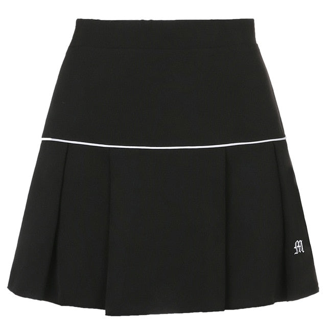 Waatfaak White Pleated Skirt Short Woman Elastic Waist Mini Skirts Sexy Mircro Summer Embroidery Mini Tennis Skirt New Preppy voguable