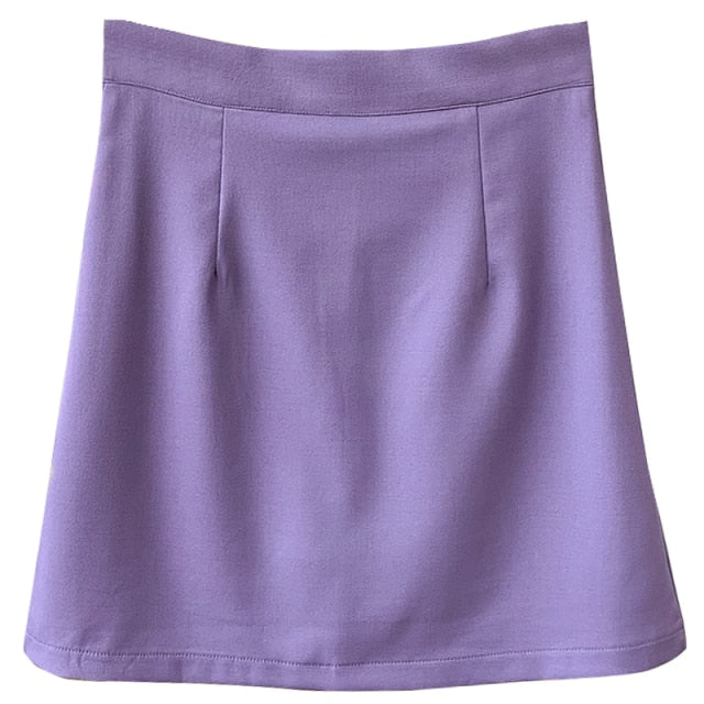 HELIAR Women Skirts Preppy Style A-line High-waist Split Mini Skirts Women Solid Elegant Casual OL Skirts For Women 2021 Autumn voguable