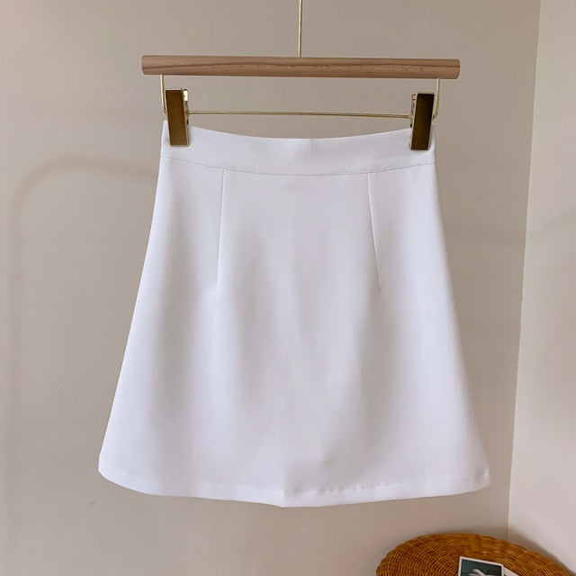HELIAR Women Skirts Preppy Style A-line High-waist Split Mini Skirts Women Solid Elegant Casual OL Skirts For Women 2021 Autumn voguable