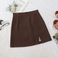HELIAR Women Skirts Preppy Style A-line High-waist Split Mini Skirts Women Solid Elegant Casual OL Skirts For Women 2021 Autumn voguable