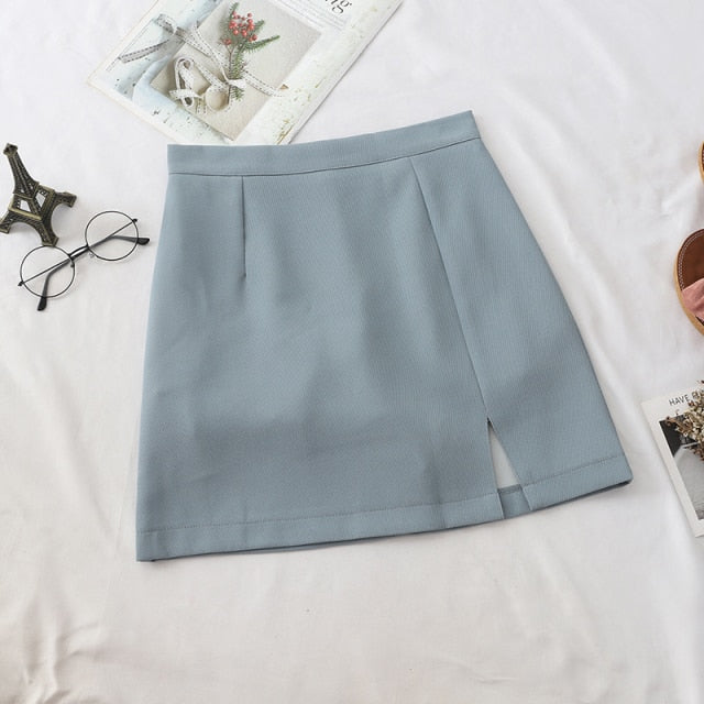 HELIAR Women Skirts Preppy Style A-line High-waist Split Mini Skirts Women Solid Elegant Casual OL Skirts For Women 2021 Autumn voguable