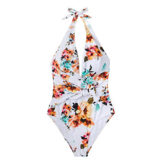 CUPSHE Tie Waist Floral One-piece Swimsuit Women Sexy Backless Halter Monokini Swimwear 2021 New Girl Beach Bathing Suits voguable