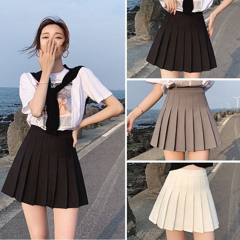 Sexy women short skirt cute female pleated skirt spring and autumn high waist solid color mini skirt summer female skirt voguable