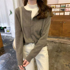 Cashmere Sweater Cardigan Women Single Breasted Long Sleeve Elegant Vintage Jumper Solid Wool Knitted Autumn Winter Outwear X452 voguable