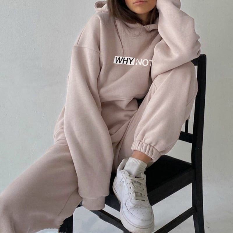 Voguable Tracksuit Women's Suit Letter Print Hooded Hoodie Casual Sportwear Pants Sets 2021 Spring Female Oversize 2 Piece Set Tracksuits voguable