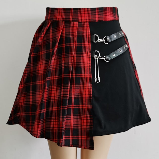 Voguable Gothic Sweet Women Pleated Skirt Fashion Plaid Mini High Waist Chic Skirt Kawaii Summer Casual Ladies Plaid Pleated Skirt voguable