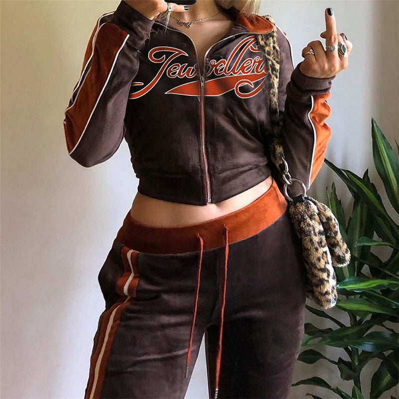 Voguable Y2k Spring Autumn Two Piece Women's Set 2021 Streetwear Casual Sports Letter Embroidery Long Sleeve jacket Pants Women Tracksuit voguable