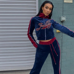 Voguable Y2k Spring Autumn Two Piece Women's Set 2021 Streetwear Casual Sports Letter Embroidery Long Sleeve jacket Pants Women Tracksuit voguable