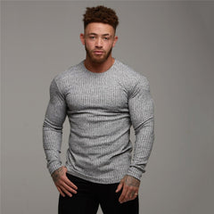 Voguable 2021 Autumn Fashion Men's T-shirt Sweater O-Neck Slim Fit Knittwear Mens Long Sleeve Pullovers Tshirts Men Fitness Pull Homme voguable