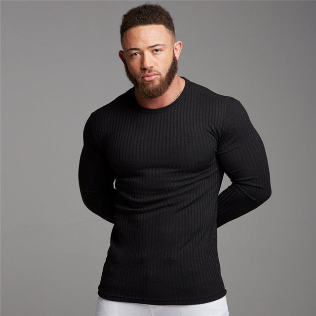 Voguable 2021 Autumn Fashion Men's T-shirt Sweater O-Neck Slim Fit Knittwear Mens Long Sleeve Pullovers Tshirts Men Fitness Pull Homme voguable