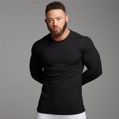 Voguable 2021 Autumn Fashion Men's T-shirt Sweater O-Neck Slim Fit Knittwear Mens Long Sleeve Pullovers Tshirts Men Fitness Pull Homme voguable