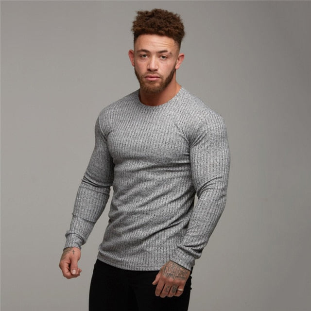 Voguable 2021 Autumn Fashion Men's T-shirt Sweater O-Neck Slim Fit Knittwear Mens Long Sleeve Pullovers Tshirts Men Fitness Pull Homme voguable