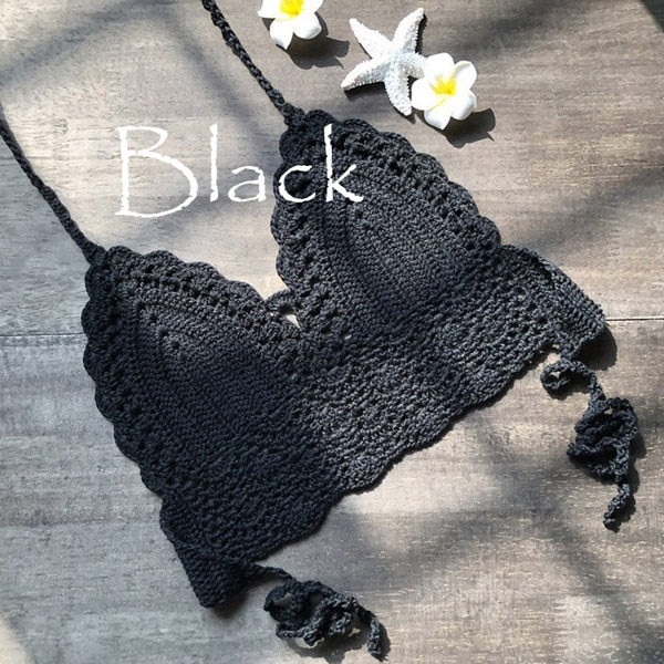 2021 New Triangle Bikini Top Woman Hollow Out Swimsuit Crochet Black Bikini Top Sexy Swimming Bra Large Female Swimwear S M L XL voguable