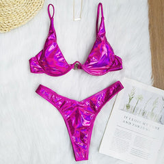 Sexy Neon V-bar Underwired Bikini 2021 Female Ribbed Swimsuit Women Thong Swimwear Two-pieces Bikini set Push up Bathing Suit voguable